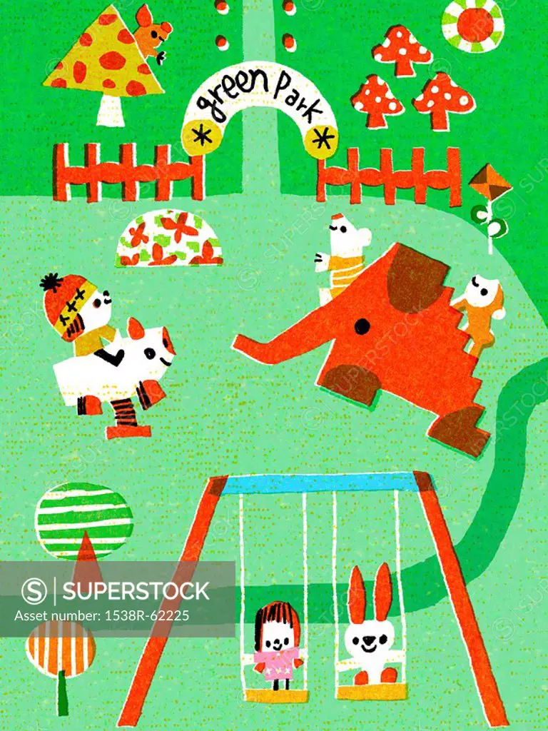 Children and animals in playground