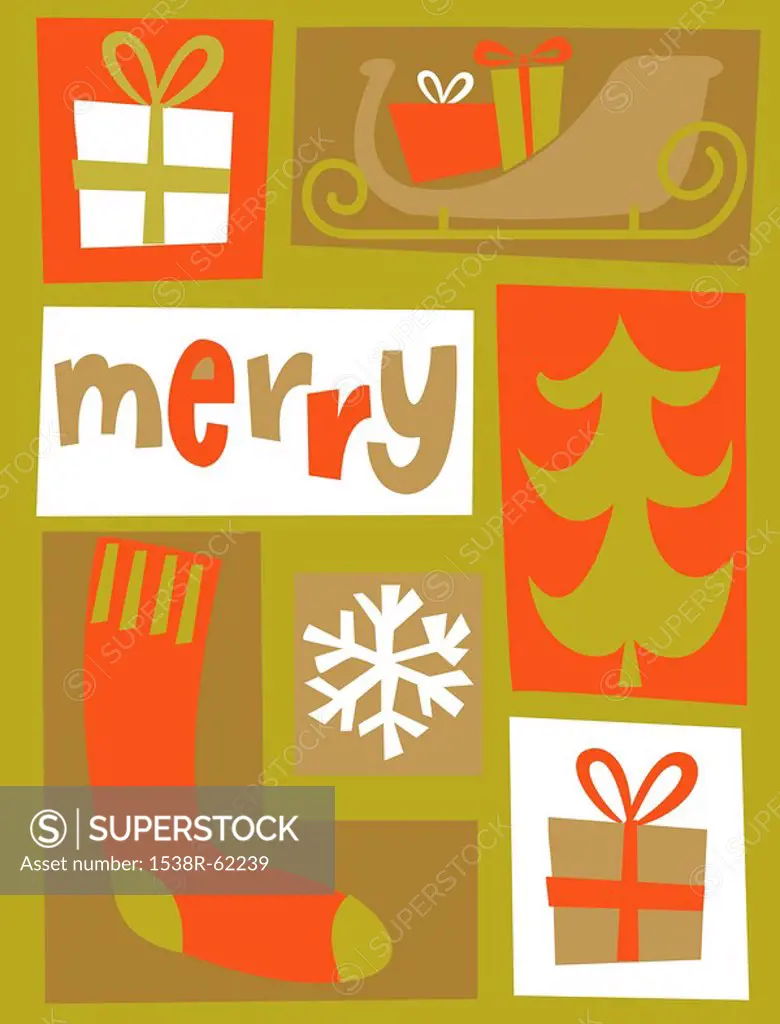 A Christmas collage with the word Merry
