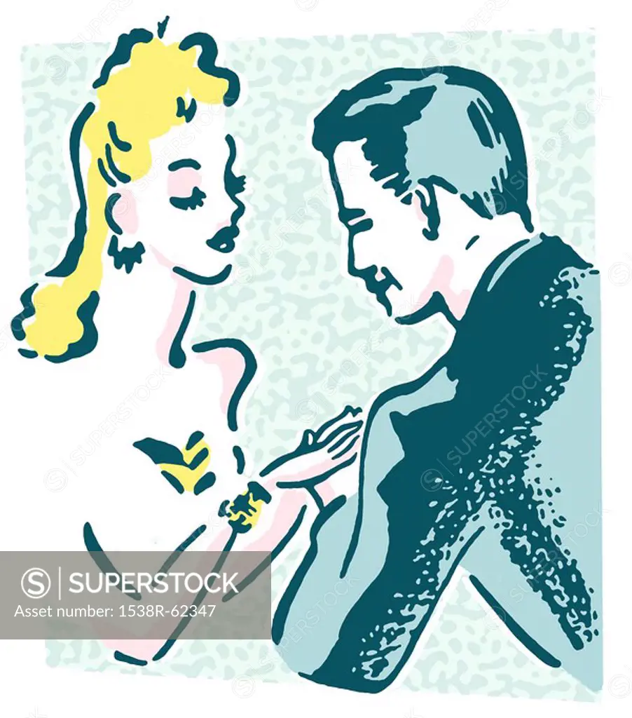 A vintage illustration of a man and woman flirting