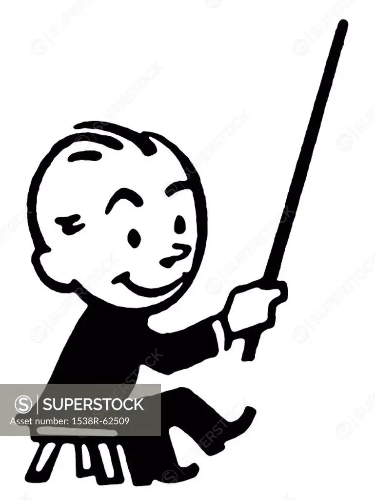 A black and white version of a cartoon style drawing of a conductor