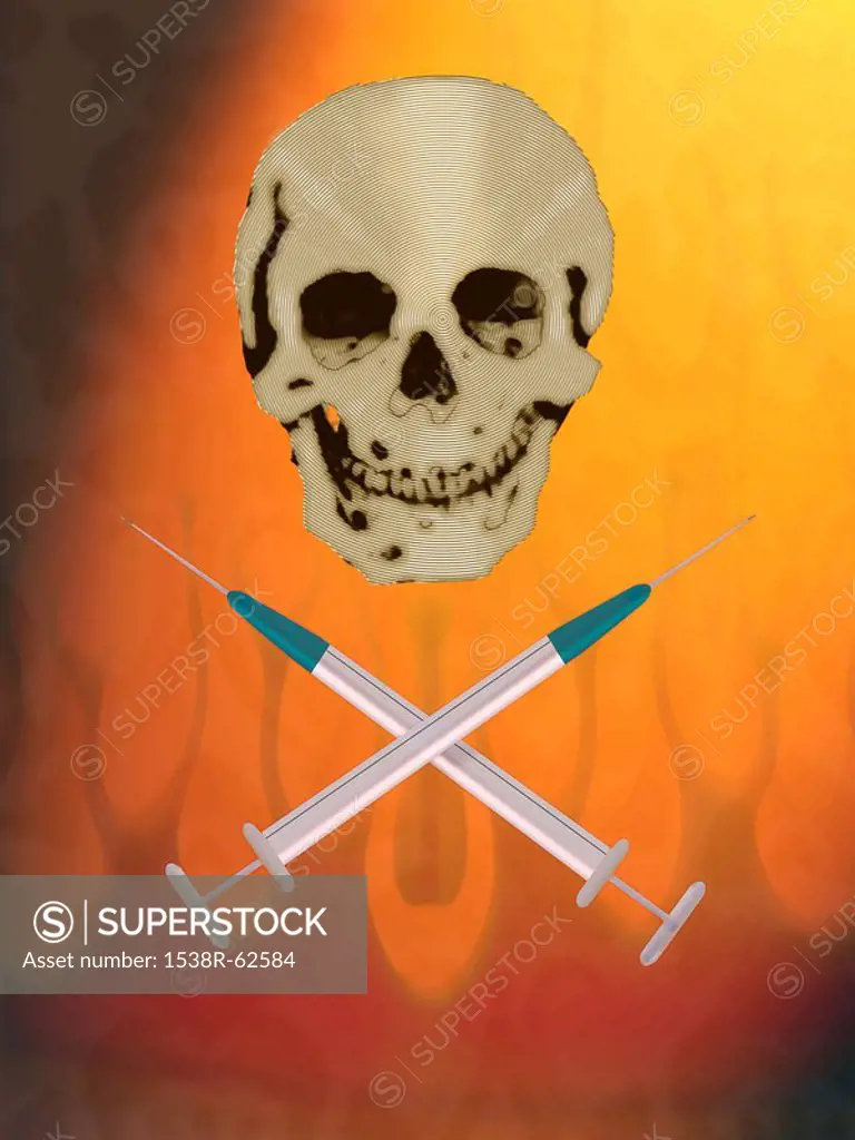 Skull with syringes
