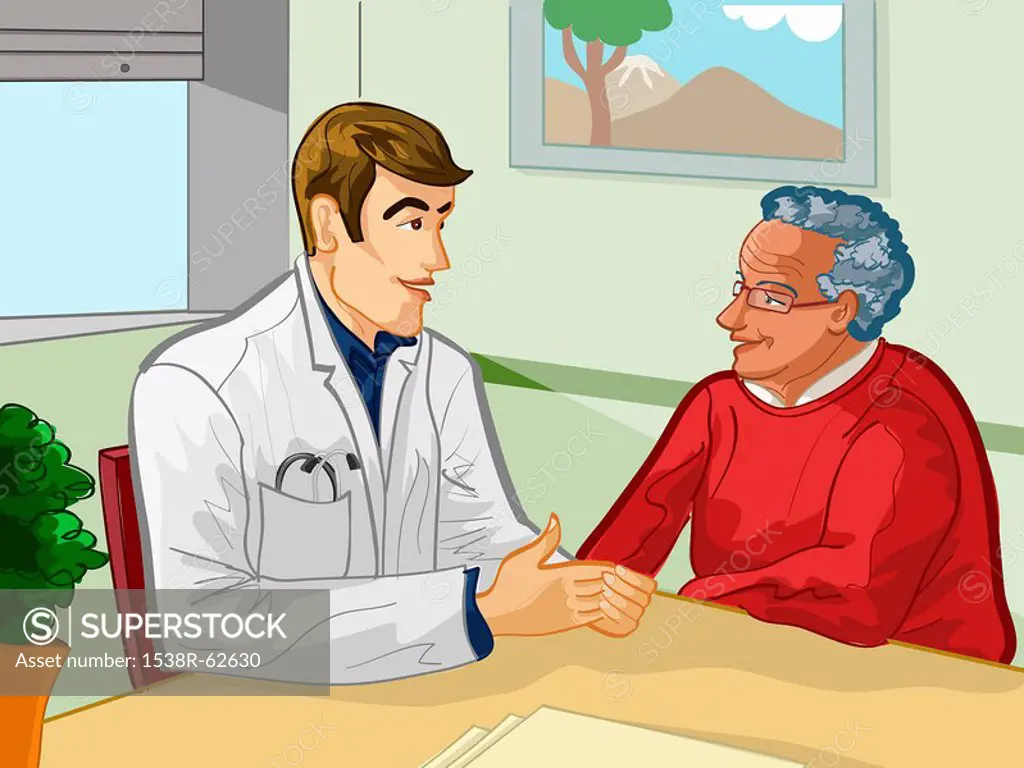 A young doctor speaking with an elderly patient