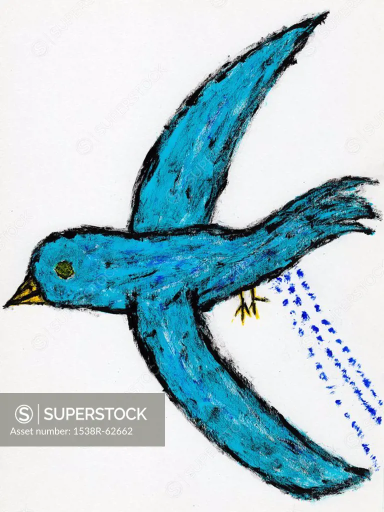 A naive drawing of a bird relieving itself