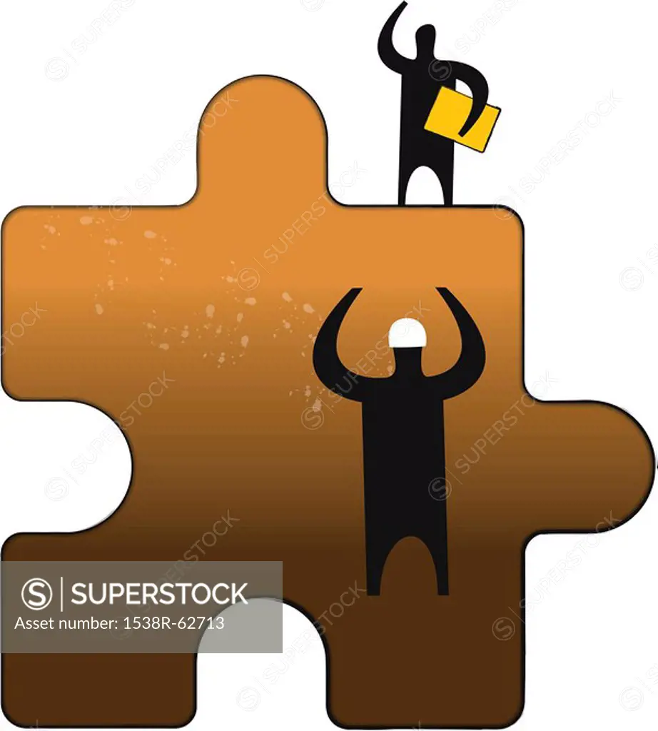 An illustration of two figures and a puzzle piece