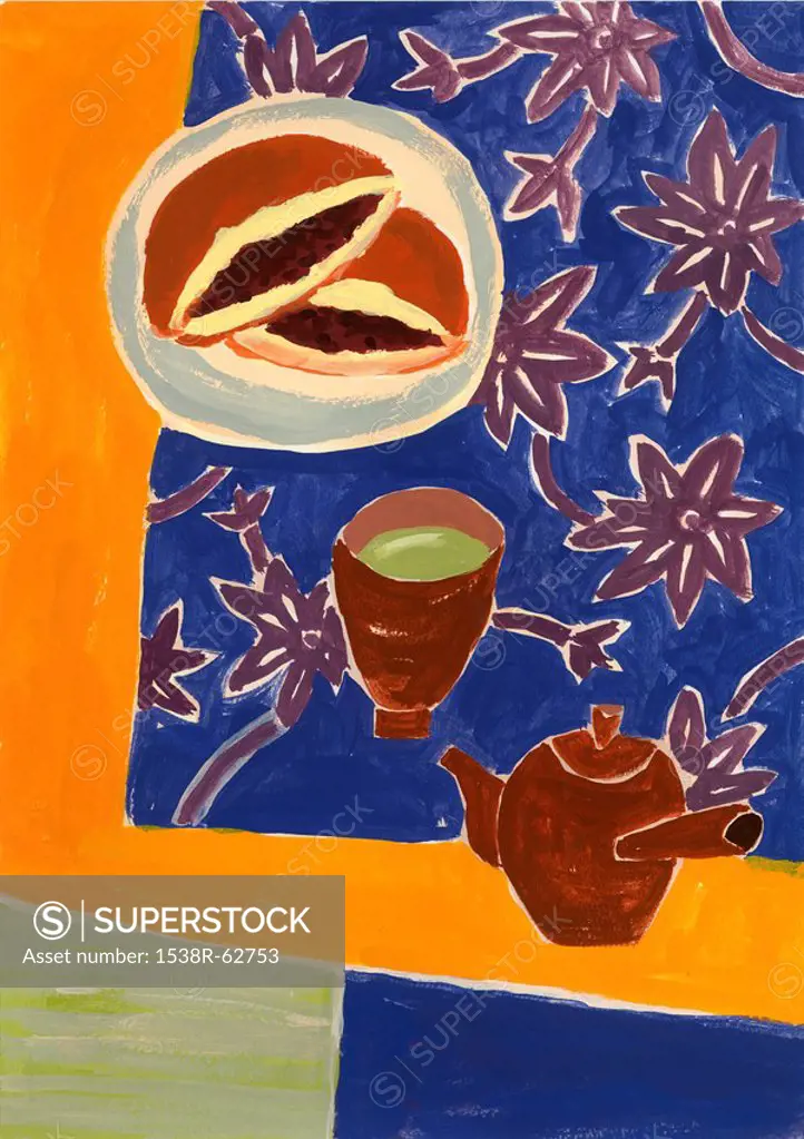 Painting of teapot and tea cup table