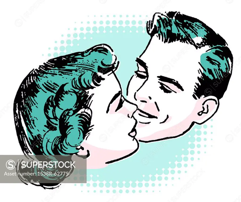 A vintage illustration of a couple embracing