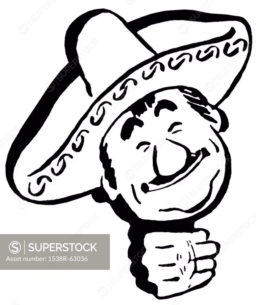 A cartoon portrait of a man in a sombrero