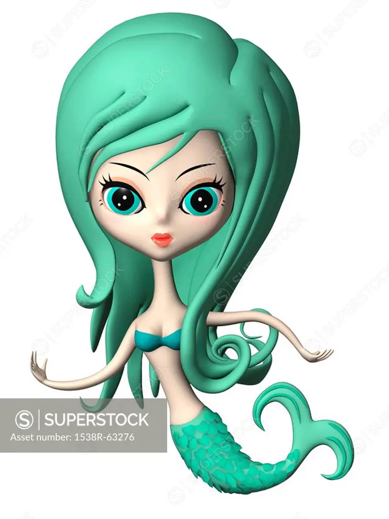A young mermaid illustrated in a 3D style