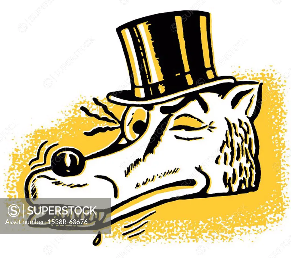 A winking wolf wearing a top hat