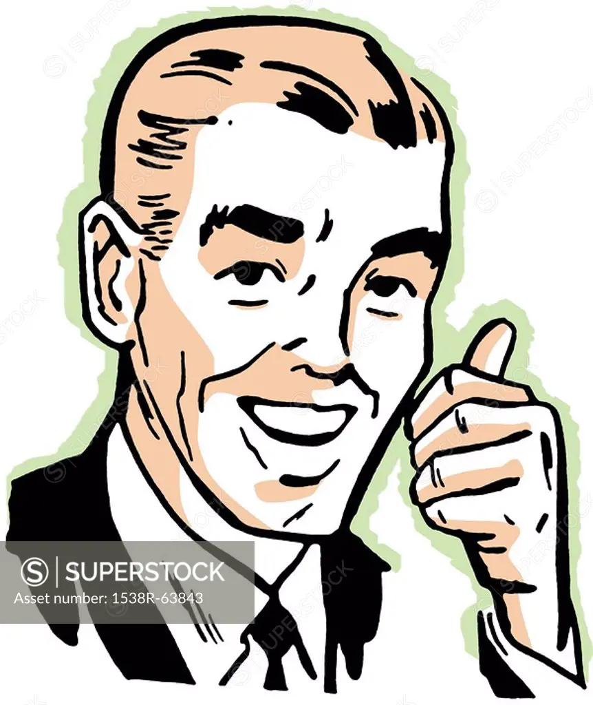 A vintage print of a man giving the thumbs up