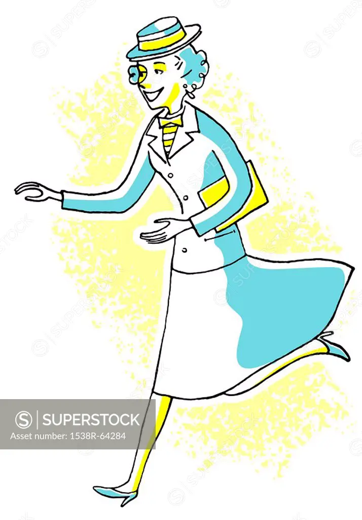 A vintage illustration of a woman running