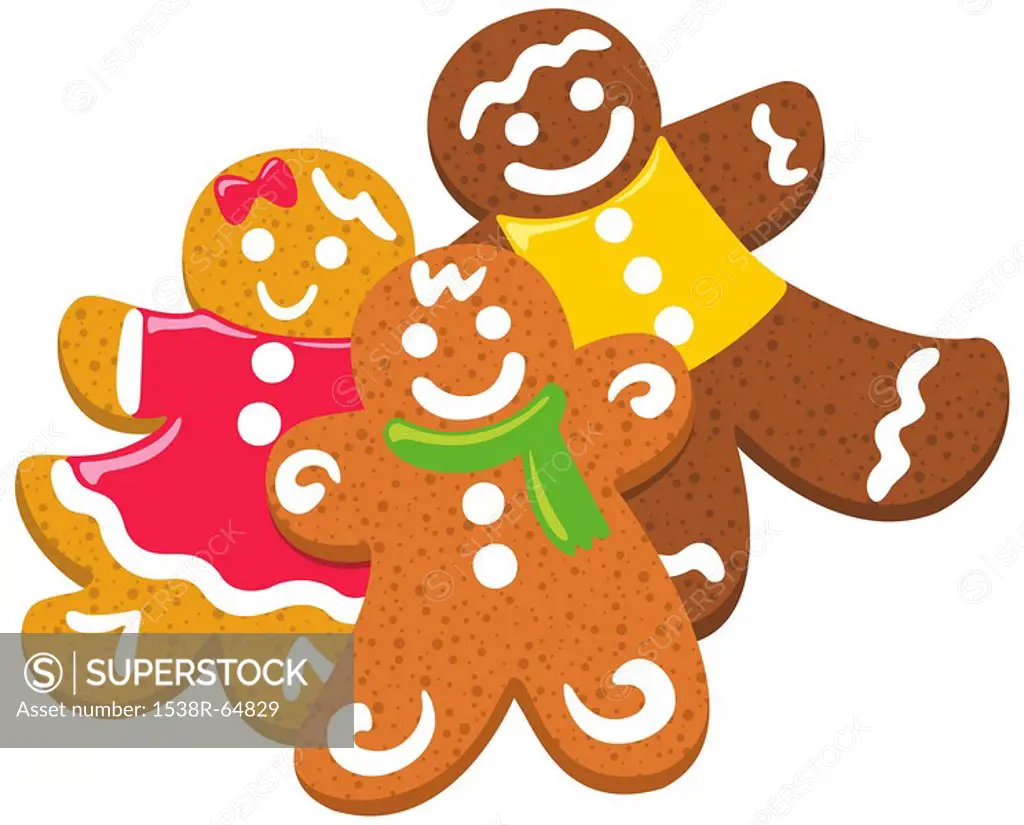 Gingerbread men and women against white background