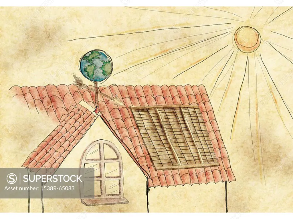 A house collecting solar energy