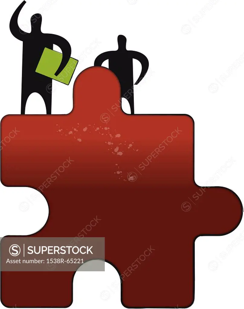 An illustration of two figures on top of a puzzle piece