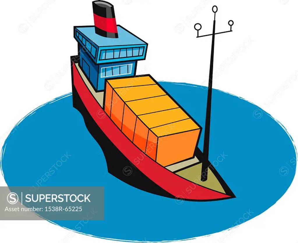 A colorful illustration of a ship in water