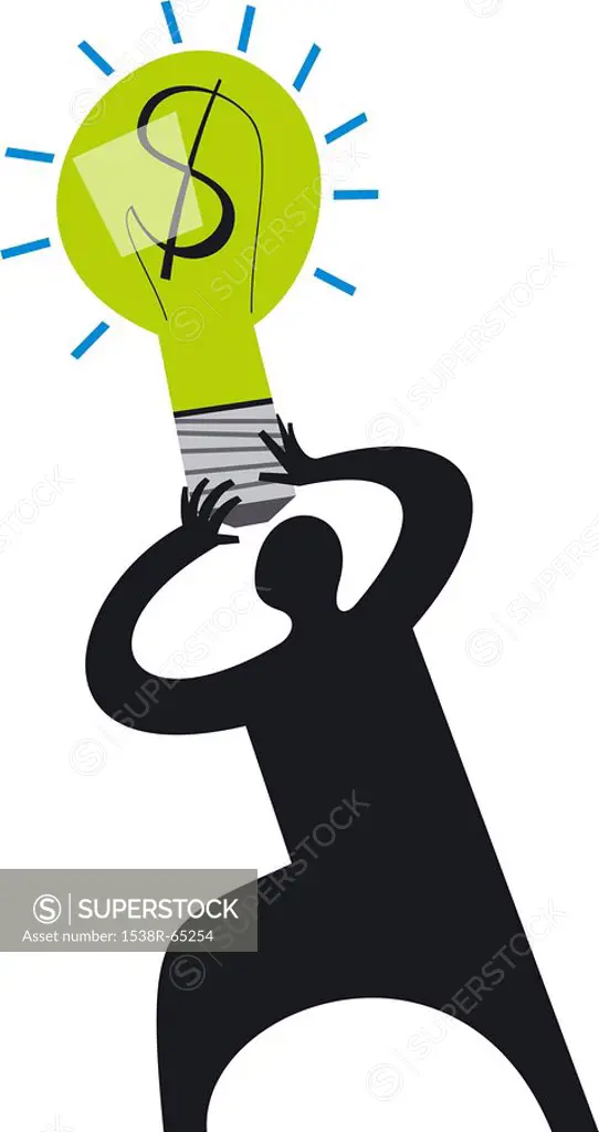 Man holding lightbulb with dollar sign on it