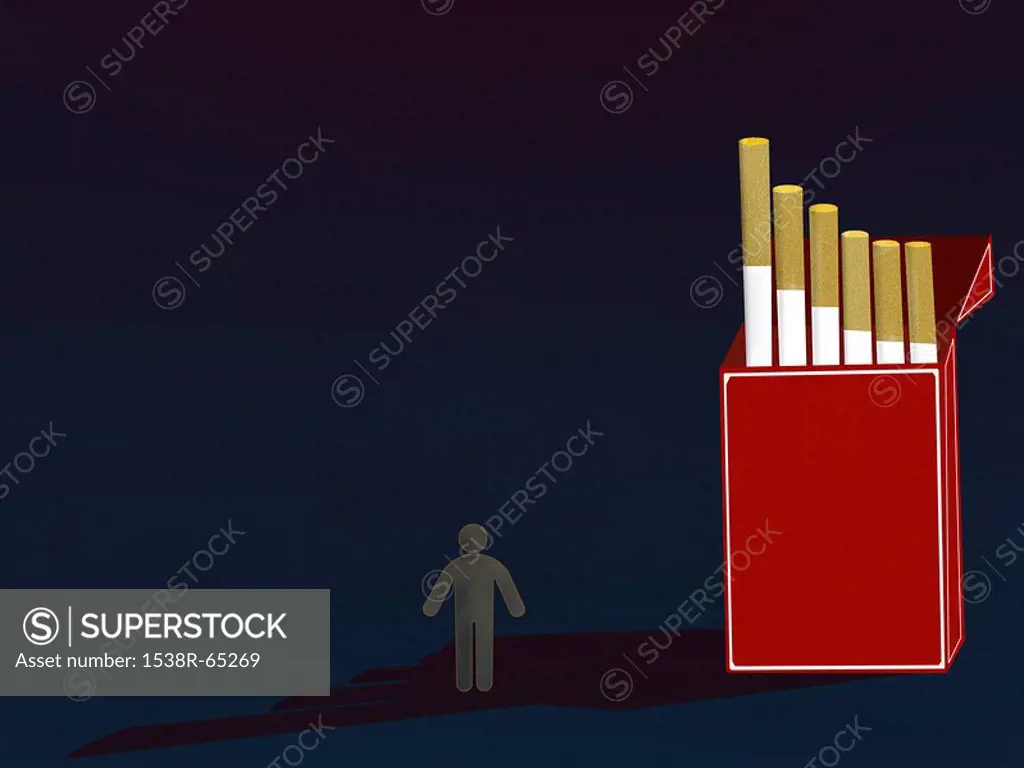 Packet of cigarettes overshadowing man