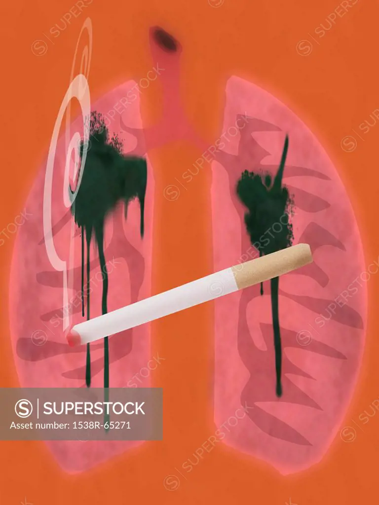 Cigarette with lungs and tar