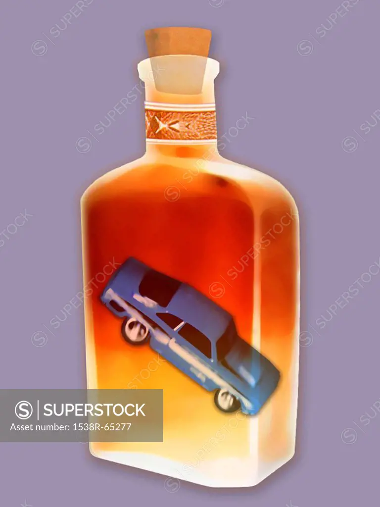 Crashing car inside bottle of alcohol