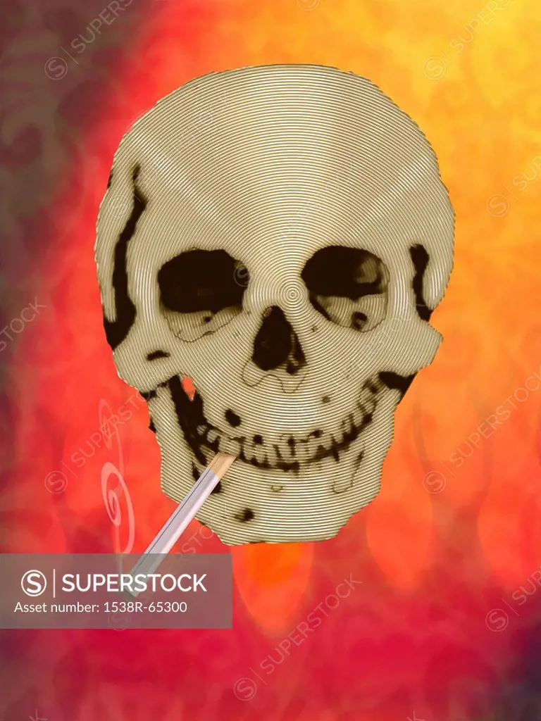 Skull smoking cigarette
