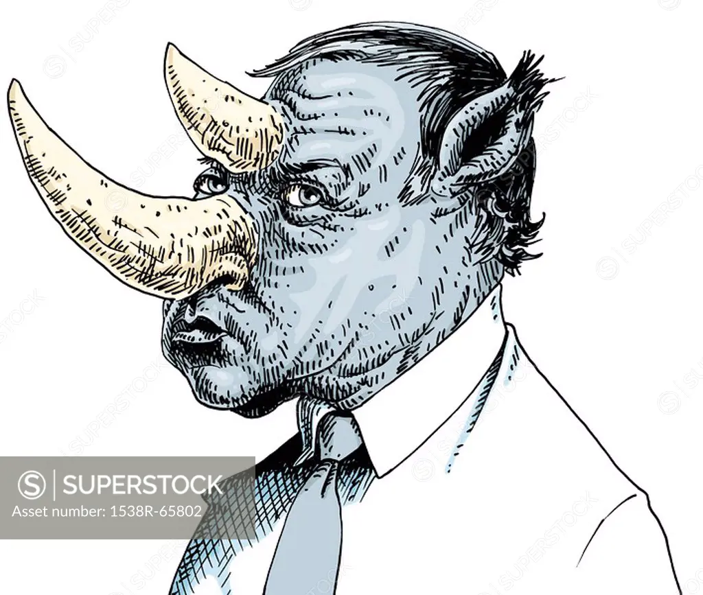 An illustration of a businessman with a head like that of a rhinoceros
