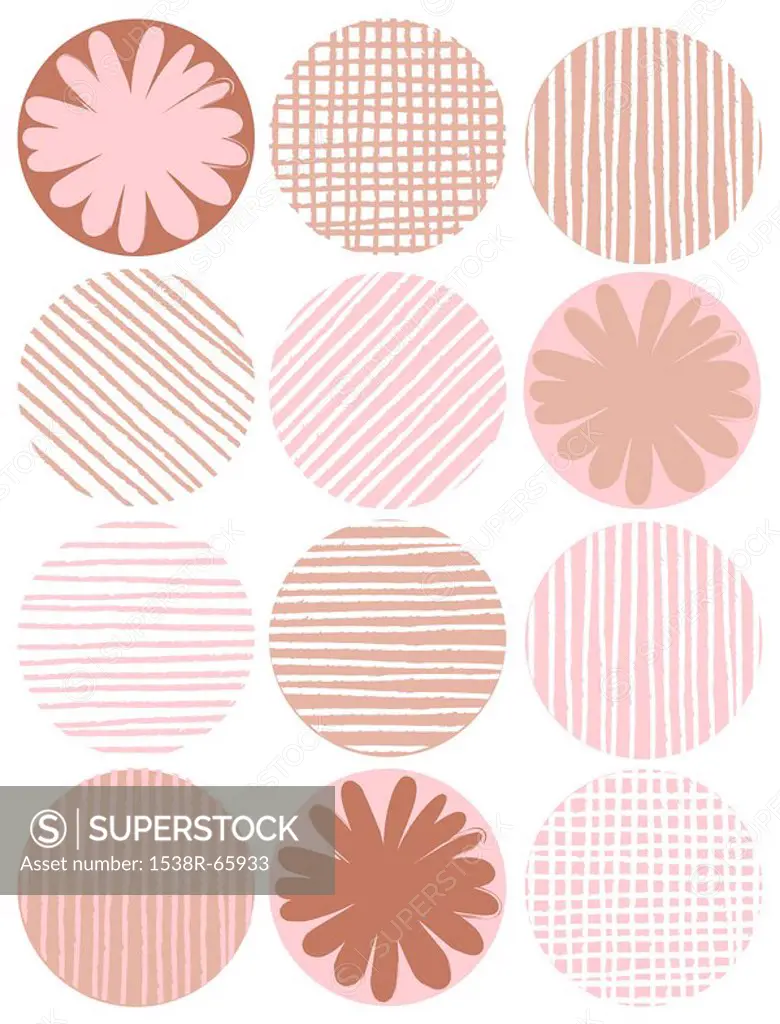 A brown and pink pattern of decorative circles