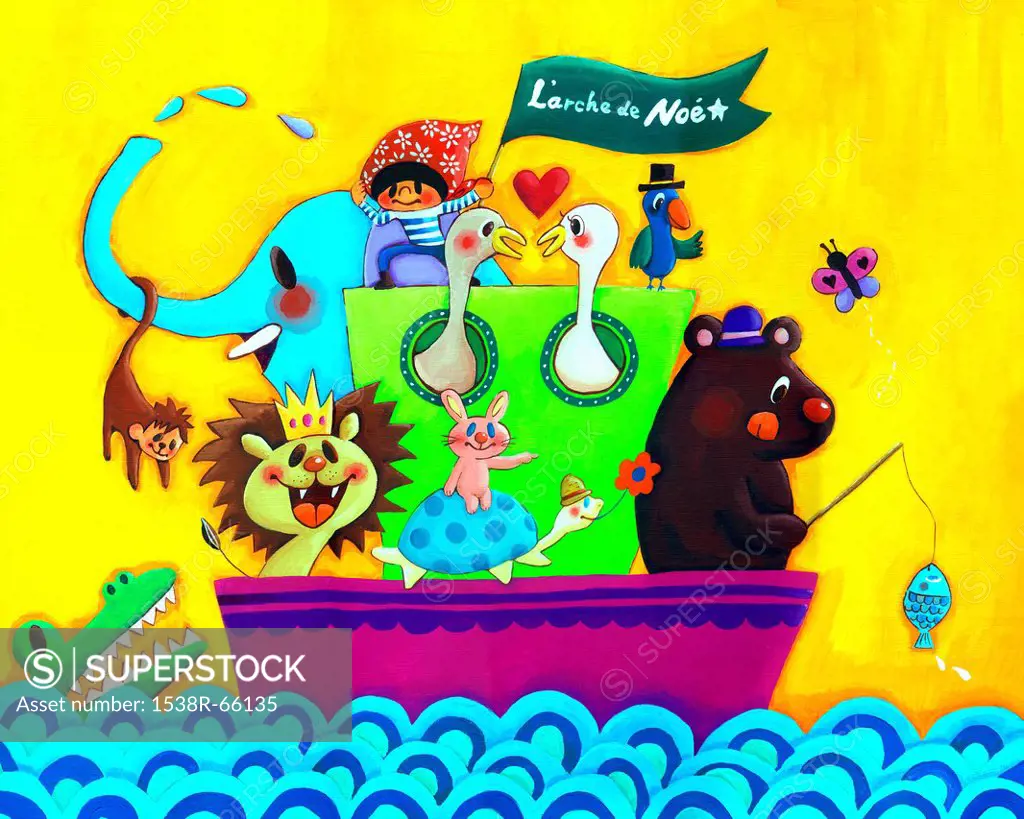 A group of animals in an arc or boat