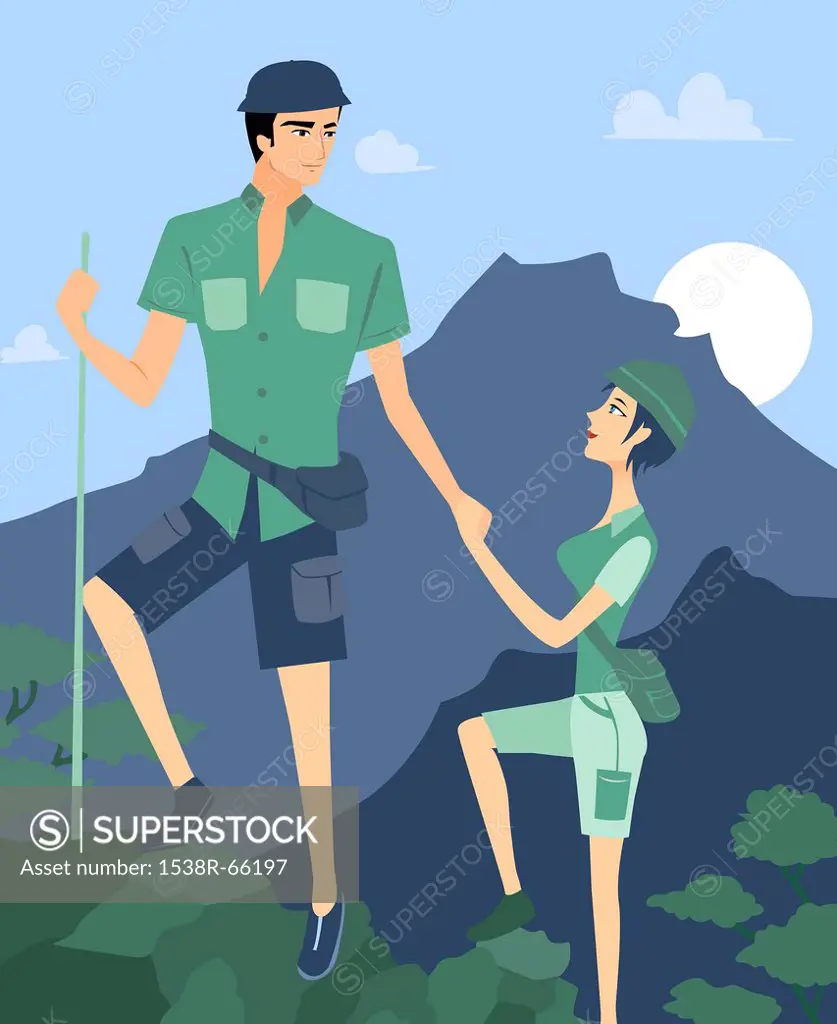 A couple hiking