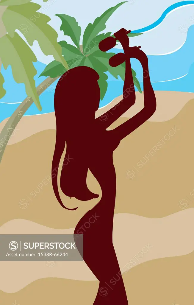 A silhouette of a woman playing the maracas
