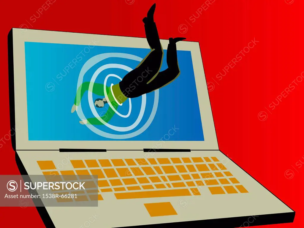 A man going into a laptop screen