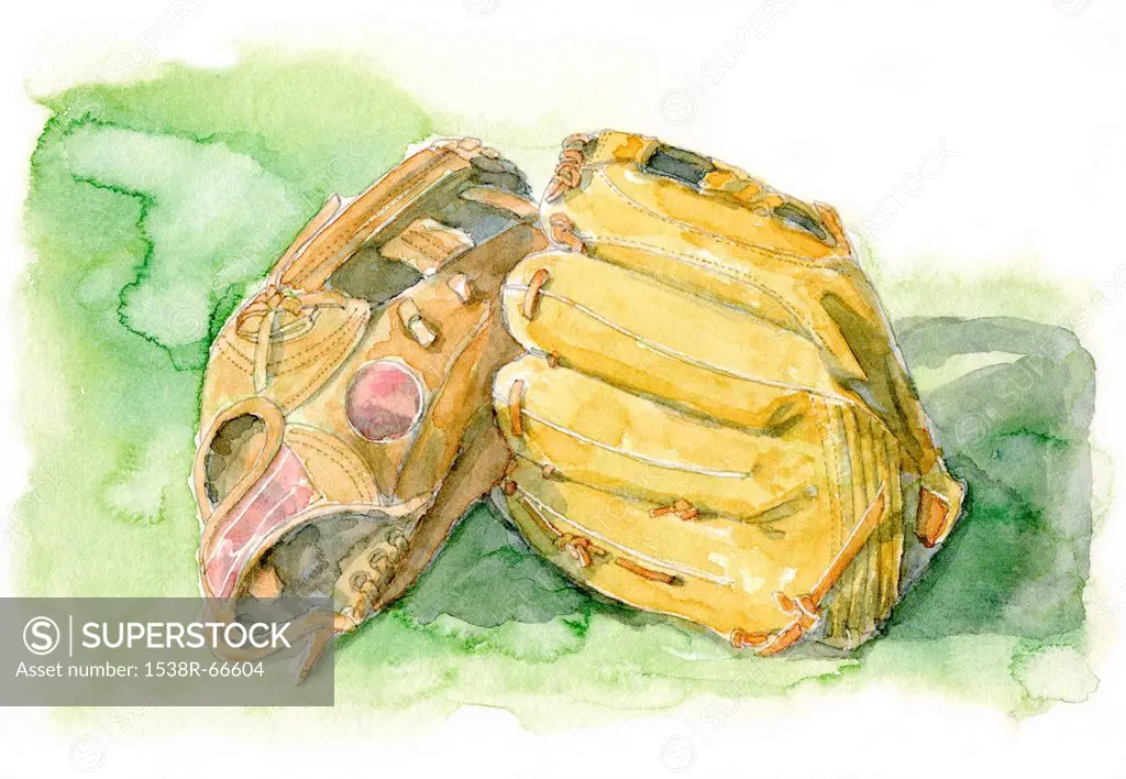Painting of two baseball mitts