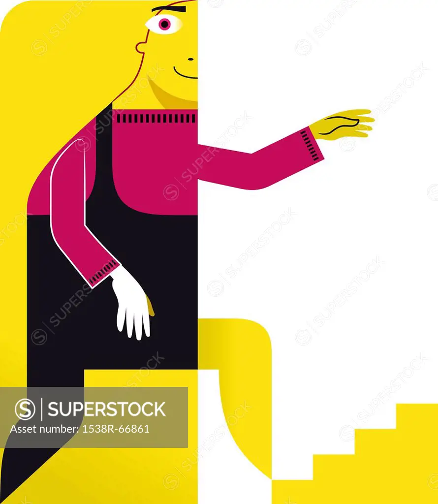 A figure going up stairs