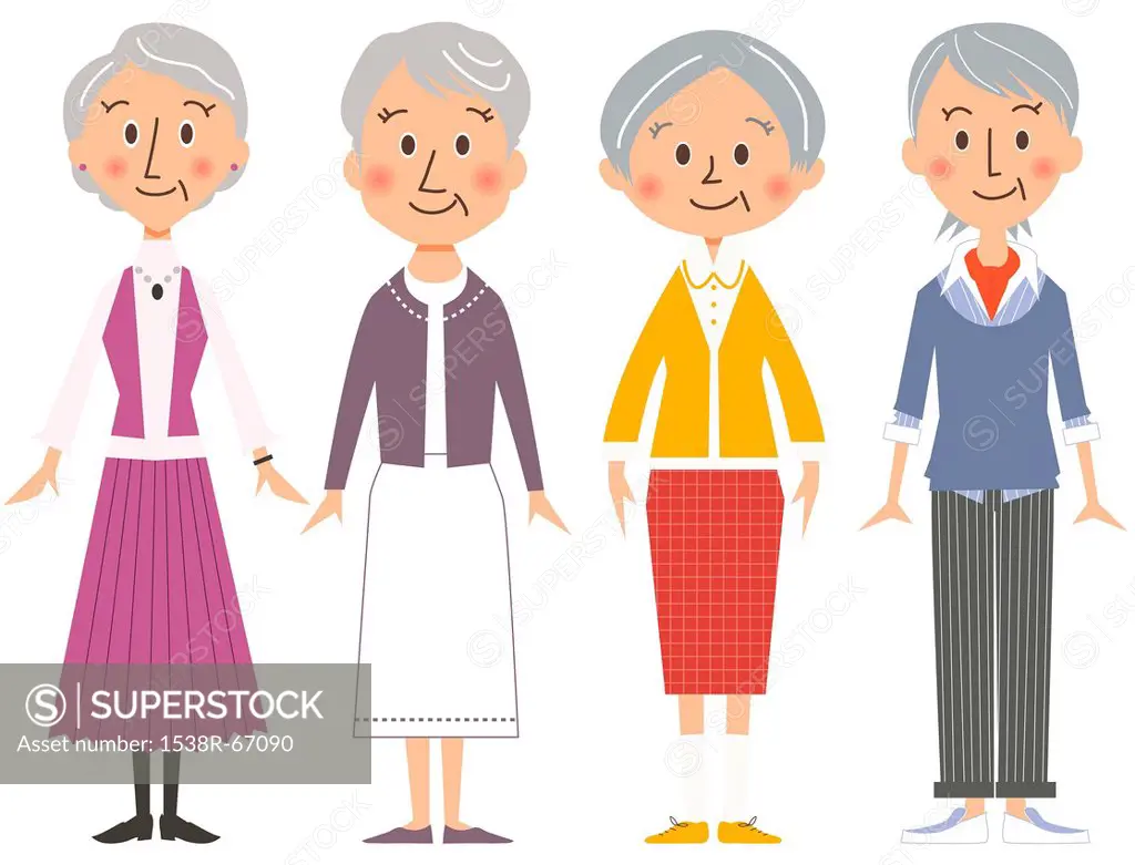 Illustration of four older women standing side by side
