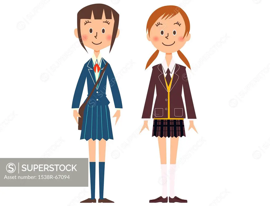 Illustration of two girls dressed in school uniform