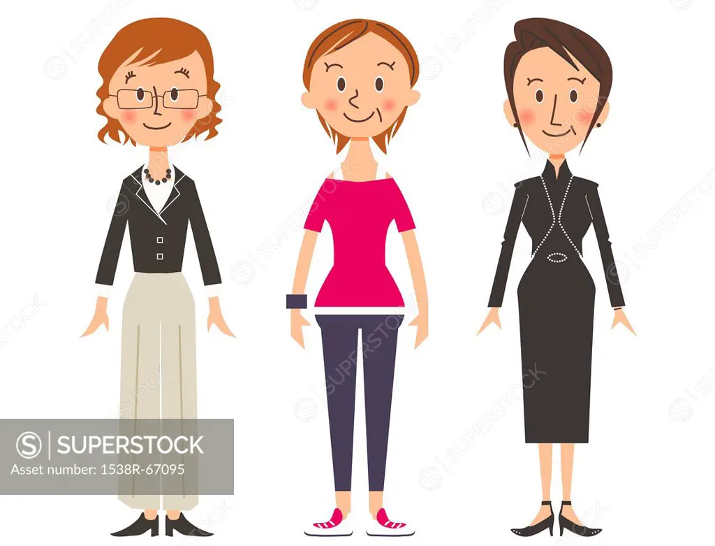 Illustration of three women standing side by side