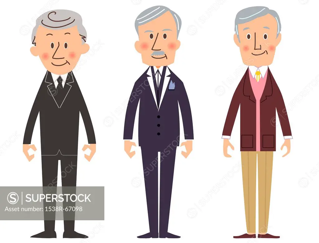Illustration of three elderly men standing side by side