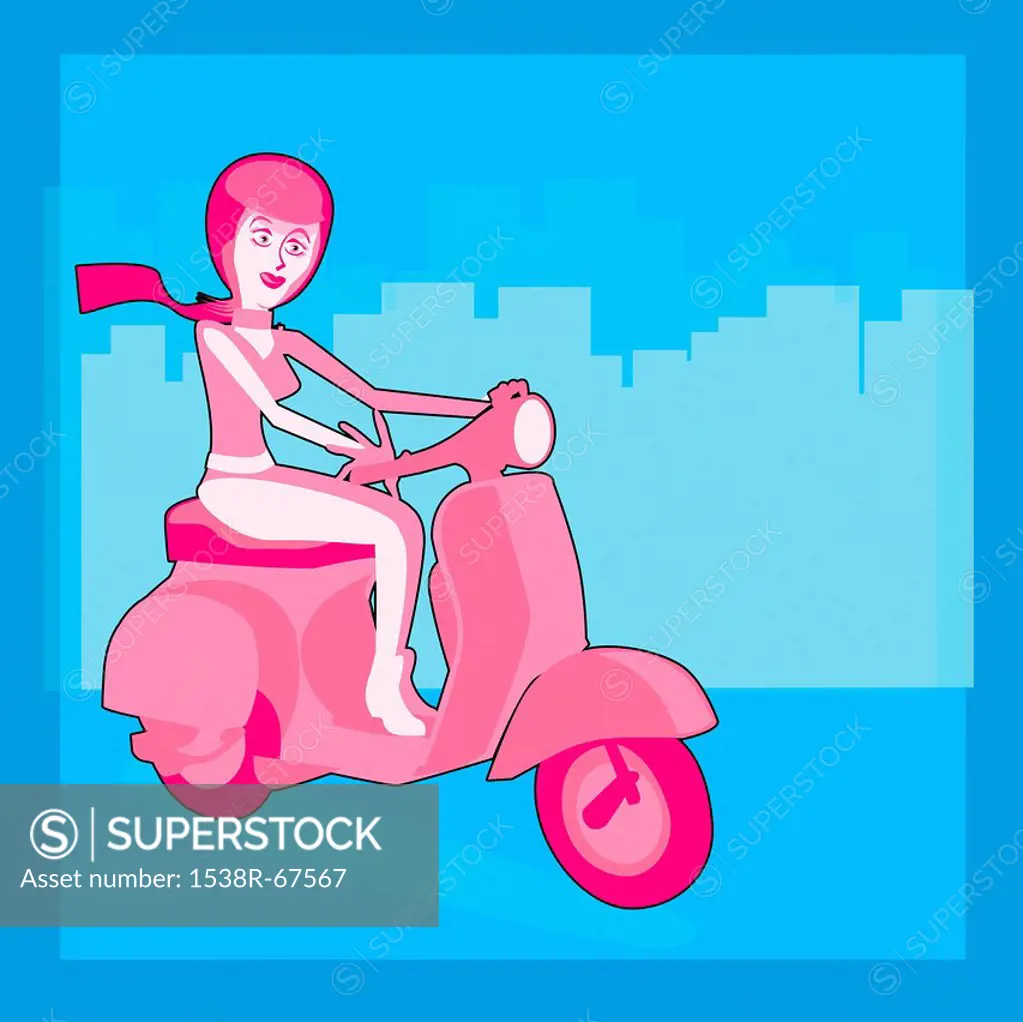 A woman riding a scooter