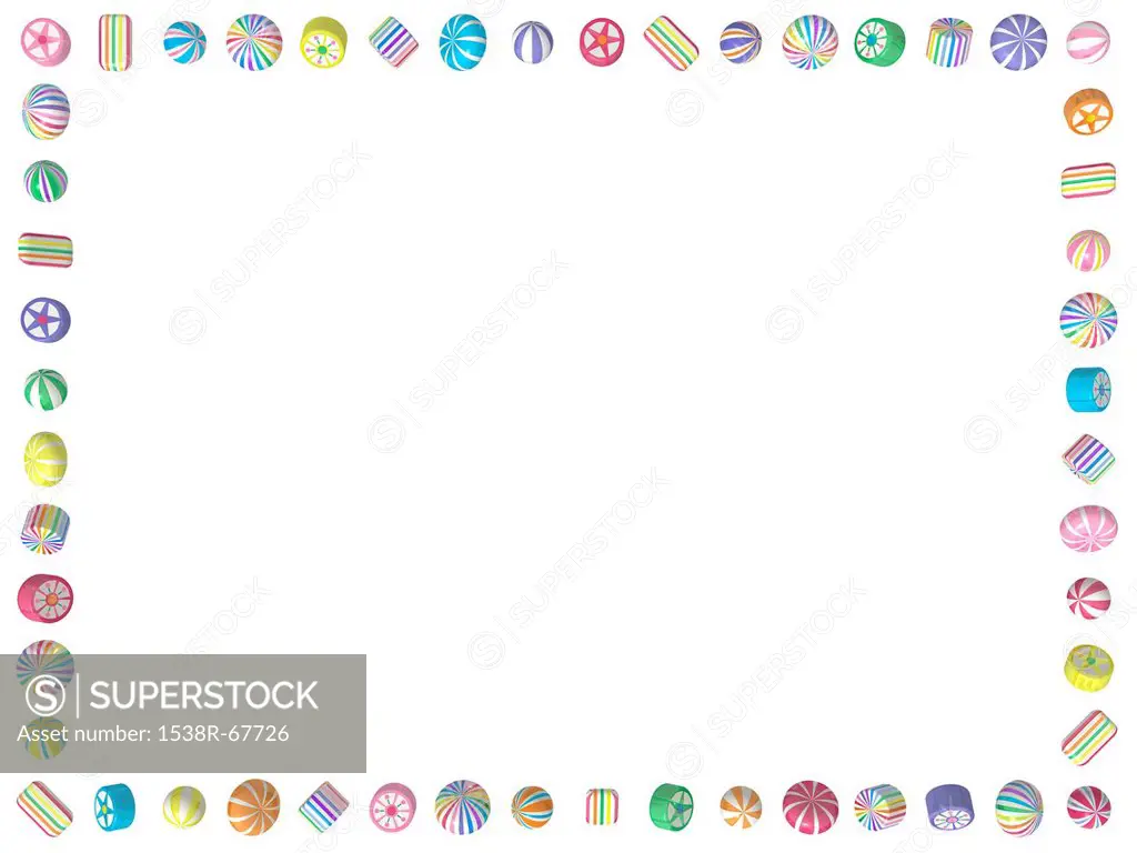 A 3D style image of candies in a border pattern