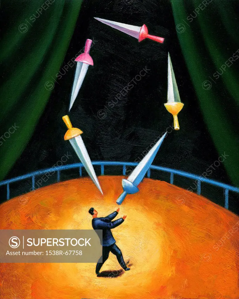 Illustration of a man juggling knives
