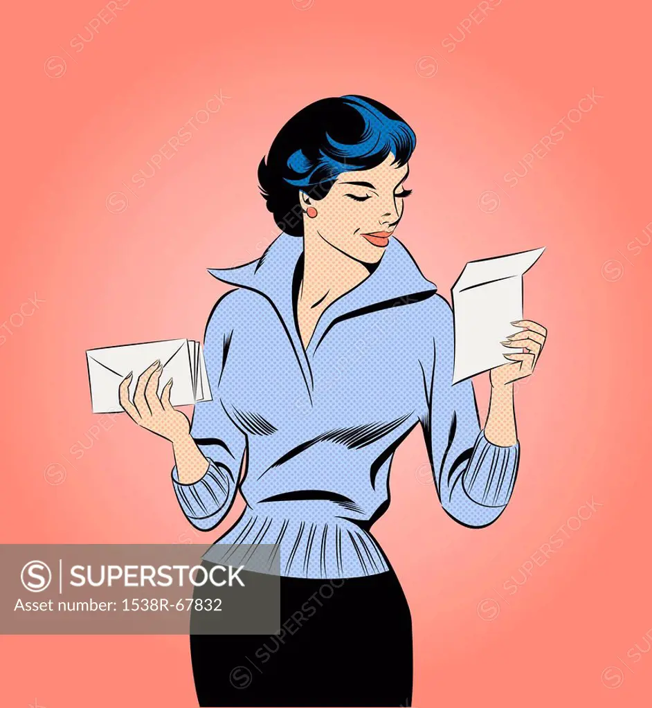 A retro comic style illustration of a woman opening mail