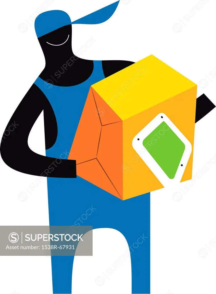 Illustration of a figure carrying a box