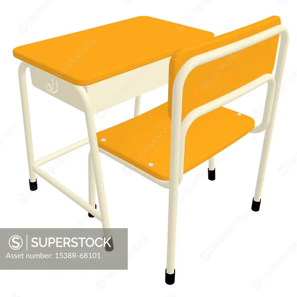 A 3D style image of a school desk