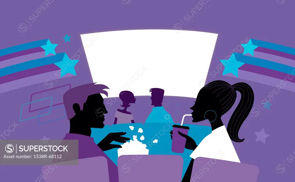 Illustration of a man and woman at the movie theaters