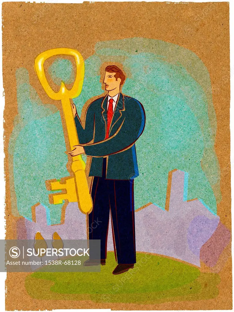 Illustration of a man holding a key