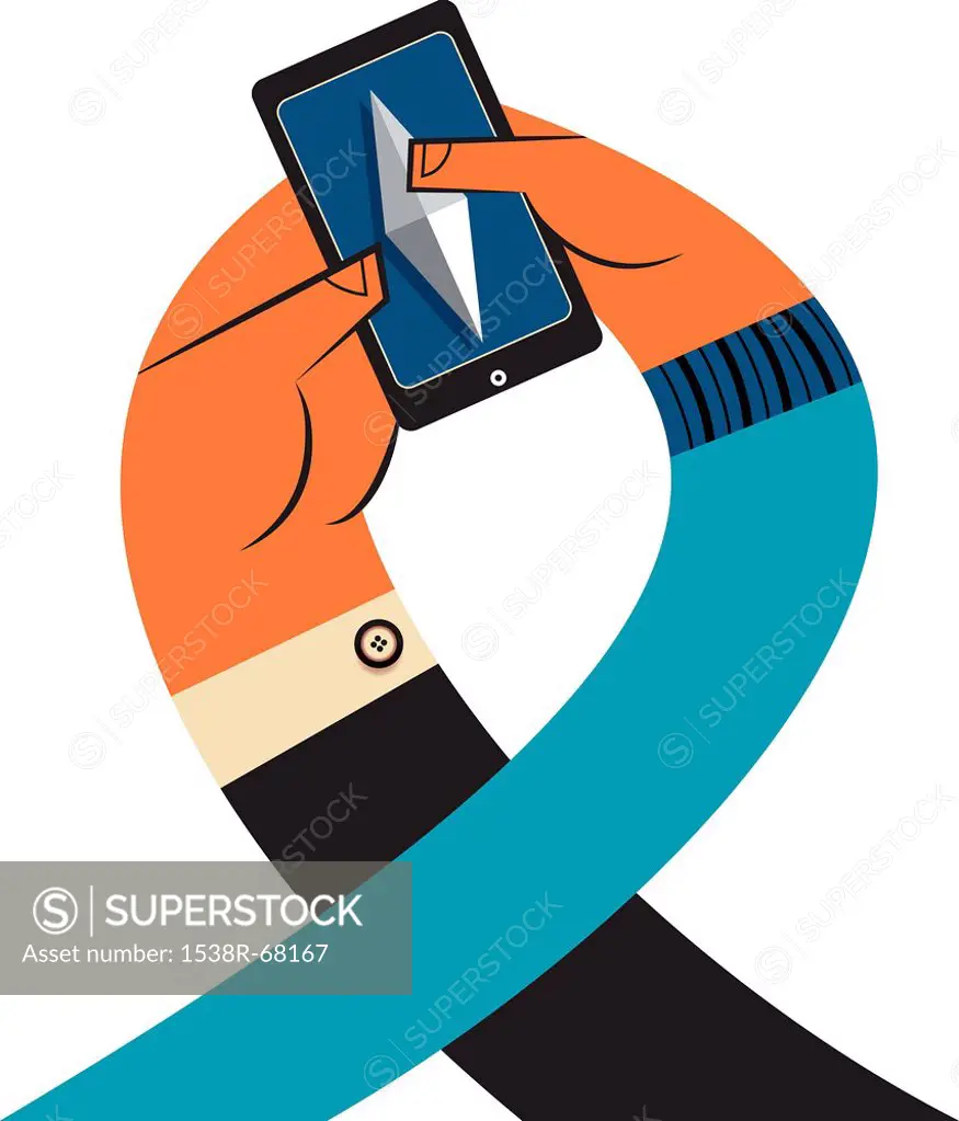 Two hands using a phone
