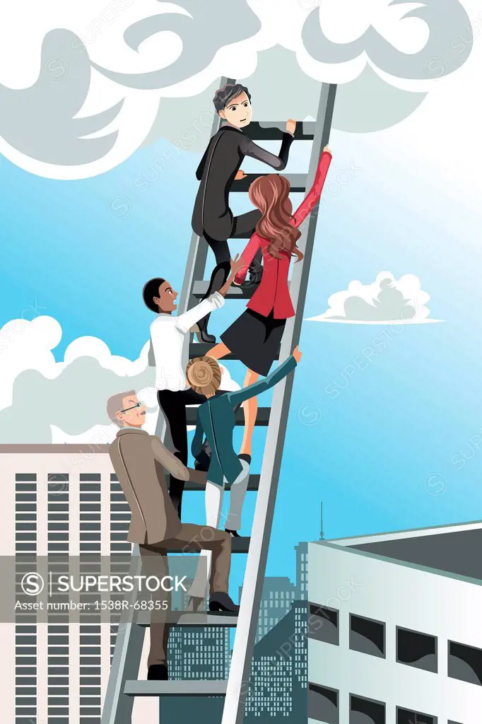 Business people climbing a ladder