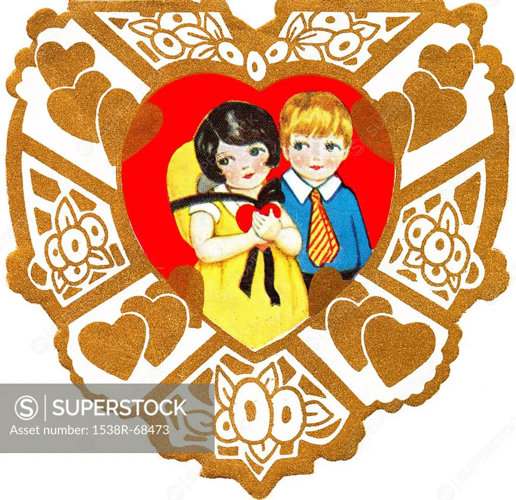 A vintage valentine of a boy and girl