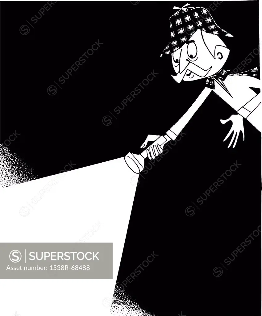 A detective pointing with a flashlight