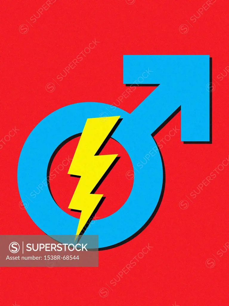 A male symbol with lightning through it