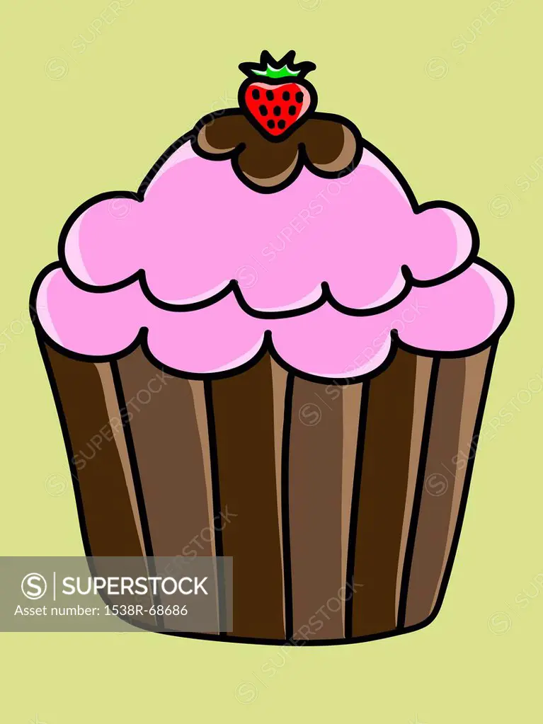 A cupcake with pink frosting